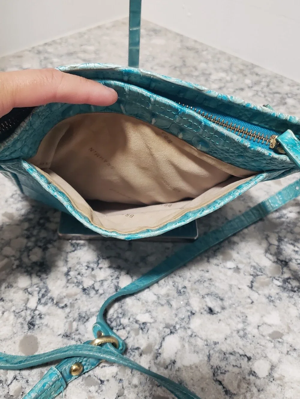 Brahmin Cleo Capri Turquoise Blue Leather Crossbody Bag